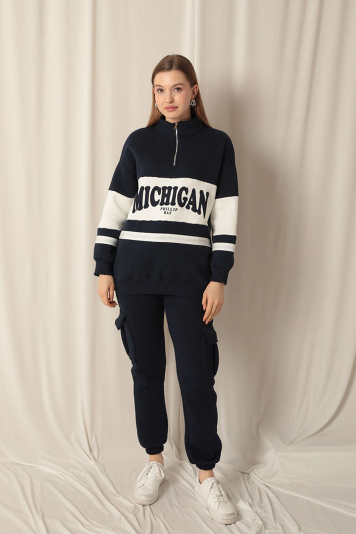 KKT Zippered Women's Navy Blue Sweater - Plantation