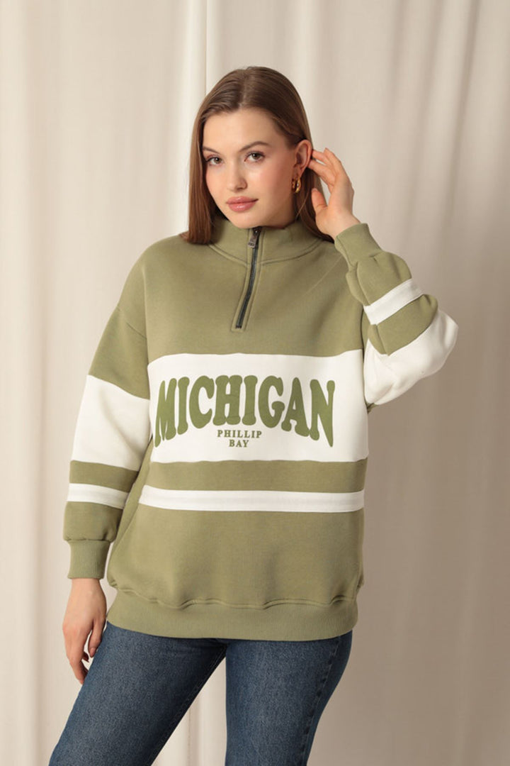 KKT Zippered Women's Khaki Sweater - Chicago