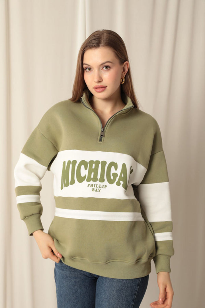 KKT Zippered Women's Khaki Sweater - Chicago