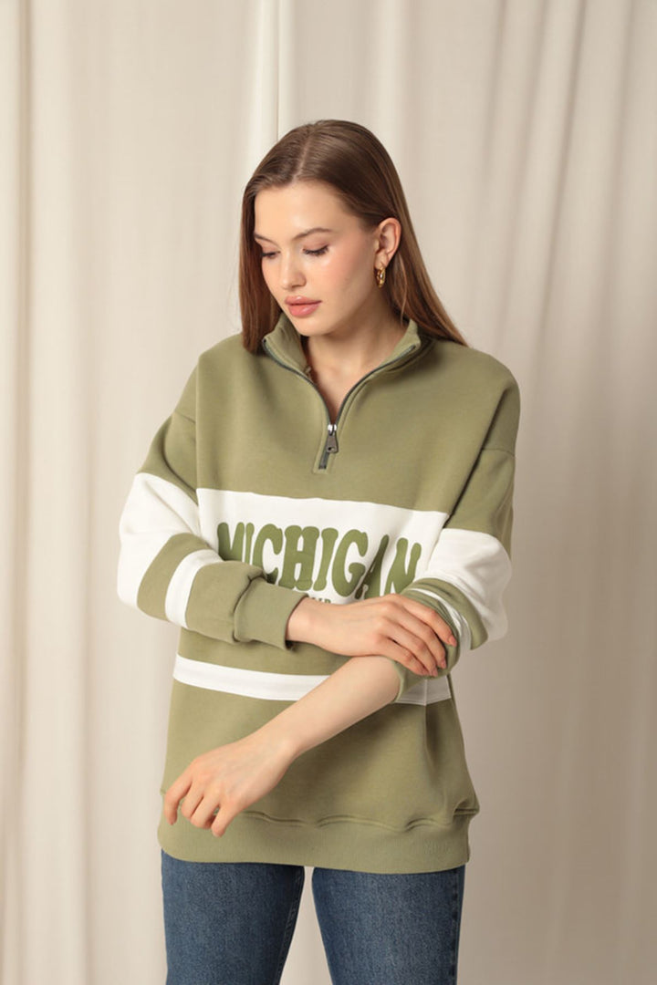 KKT Zippered Women's Khaki Sweater - Chicago
