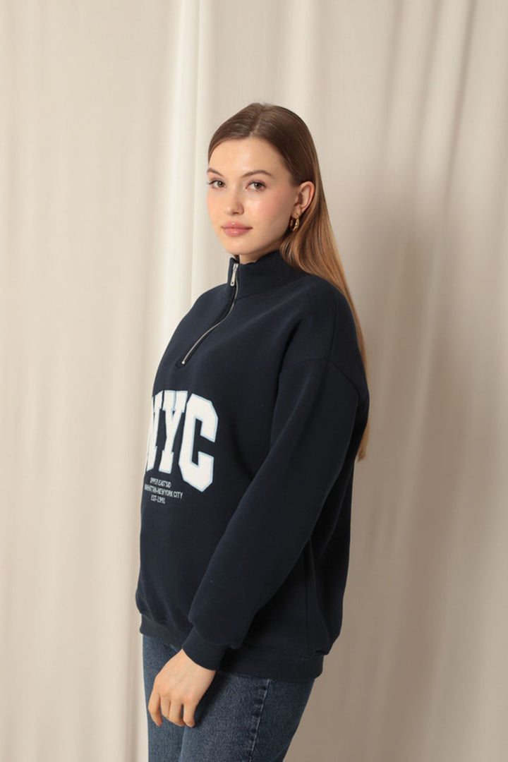 KKT Three Thread Nyc Embroidered Women's Navy Blue Sweater - Maidstone