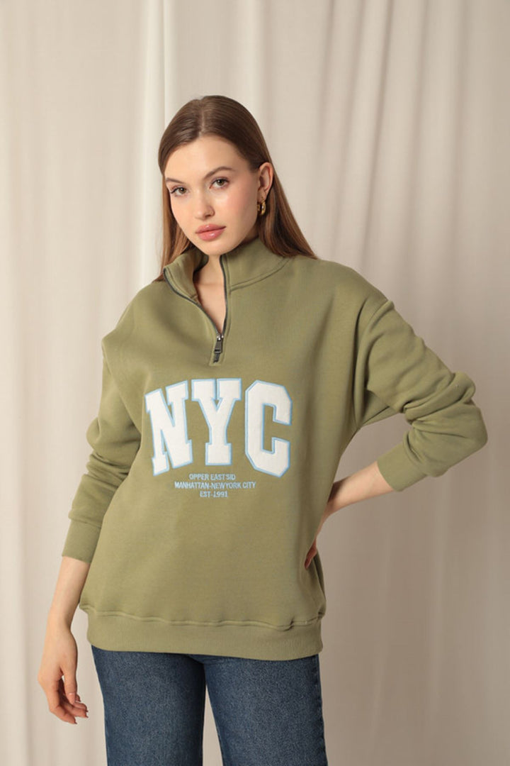 KKT Nyc Embroidered Women's Khaki Sweater - Cosamaloapan