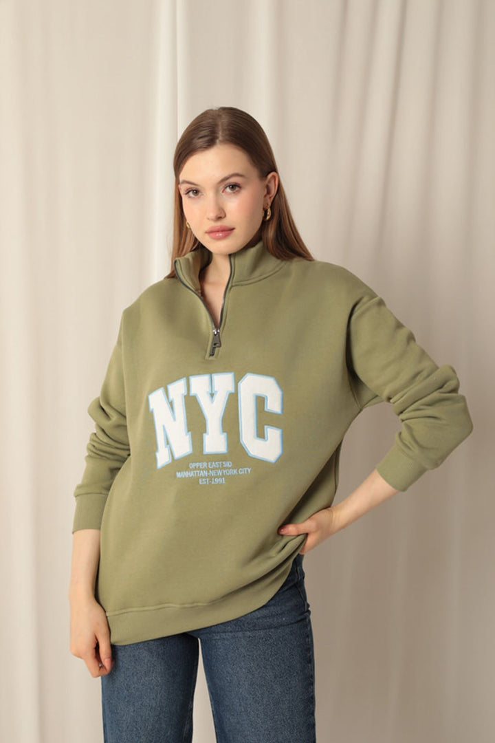 KKT Nyc Embroidered Women's Khaki Sweater - Cosamaloapan