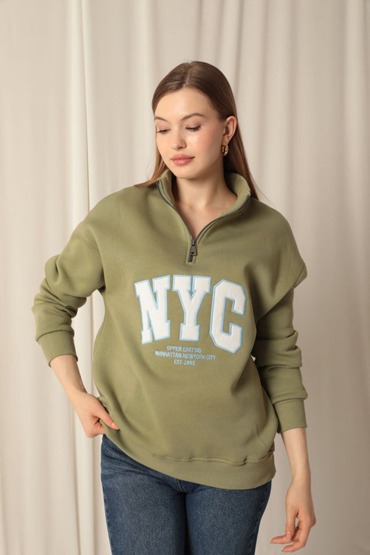 KKT Nyc Embroidered Women's Khaki Sweater - Cosamaloapan