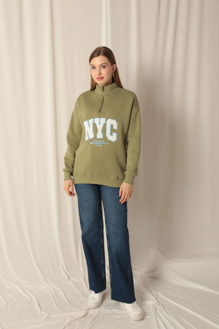 KKT Nyc Embroidered Women's Khaki Sweater - Cosamaloapan