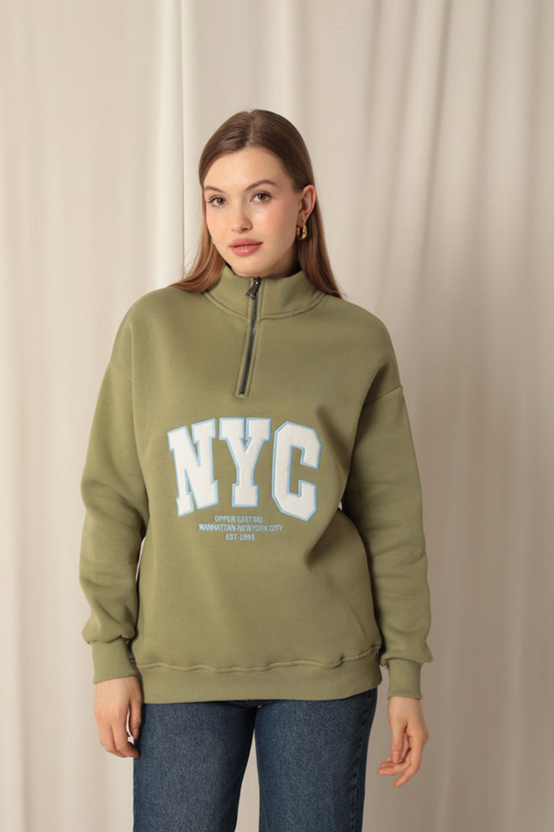 KKT Nyc Embroidered Women's Khaki Sweater - Cosamaloapan
