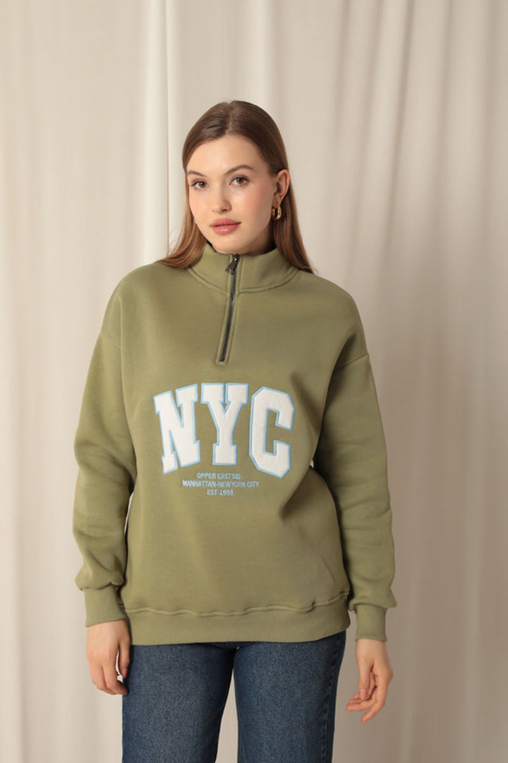 KKT Nyc Embroidered Women's Khaki Sweater - Cosamaloapan