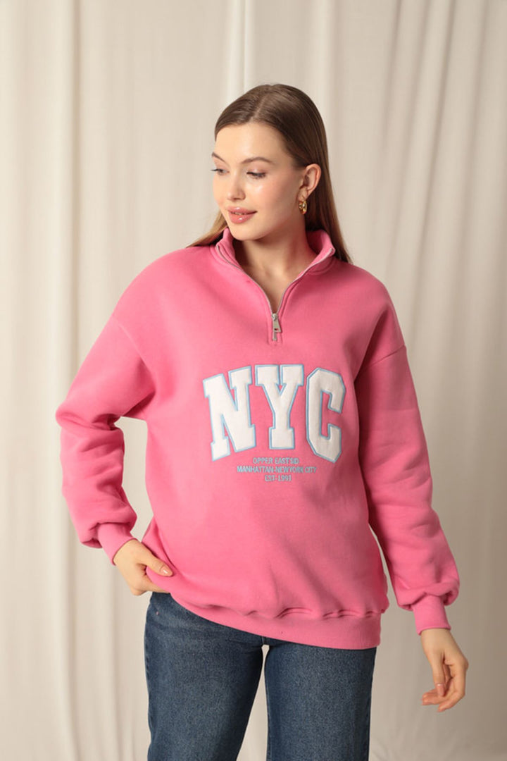 KKT Nyc Embroidered Women's Pink Sweater - Sankt Ingbert