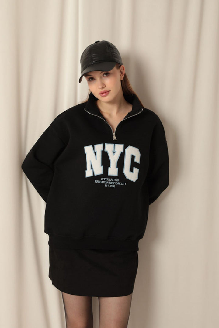 KKT Nyc Embroidered Women's Black Sweater - Deerfield Beach