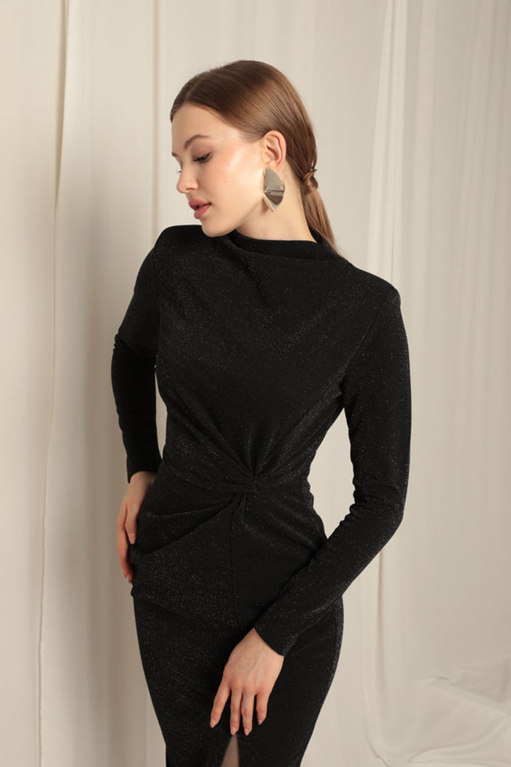 KKT Glitter Fabric Women's Midi Black Dress - Fayetteville