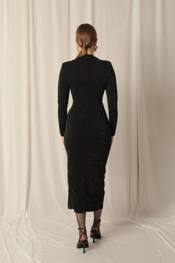 KKT Glitter Fabric Women's Midi Black Dress - Fayetteville