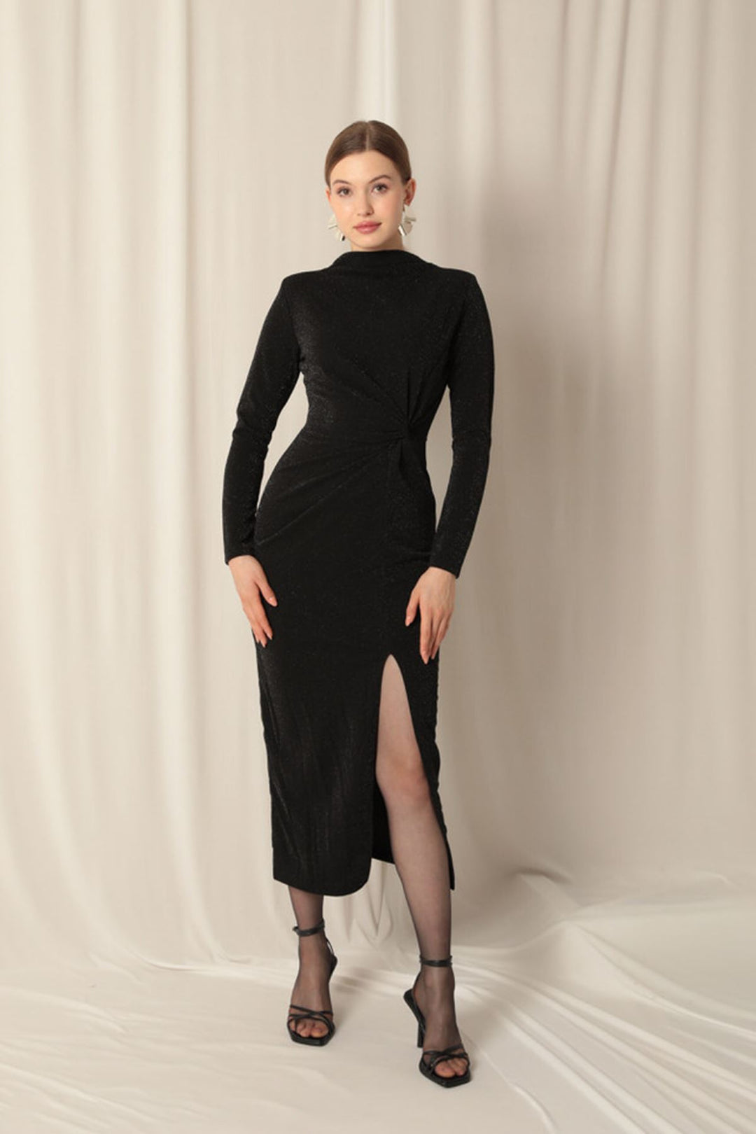 KKT Glitter Fabric Women's Midi Black Dress - Fayetteville