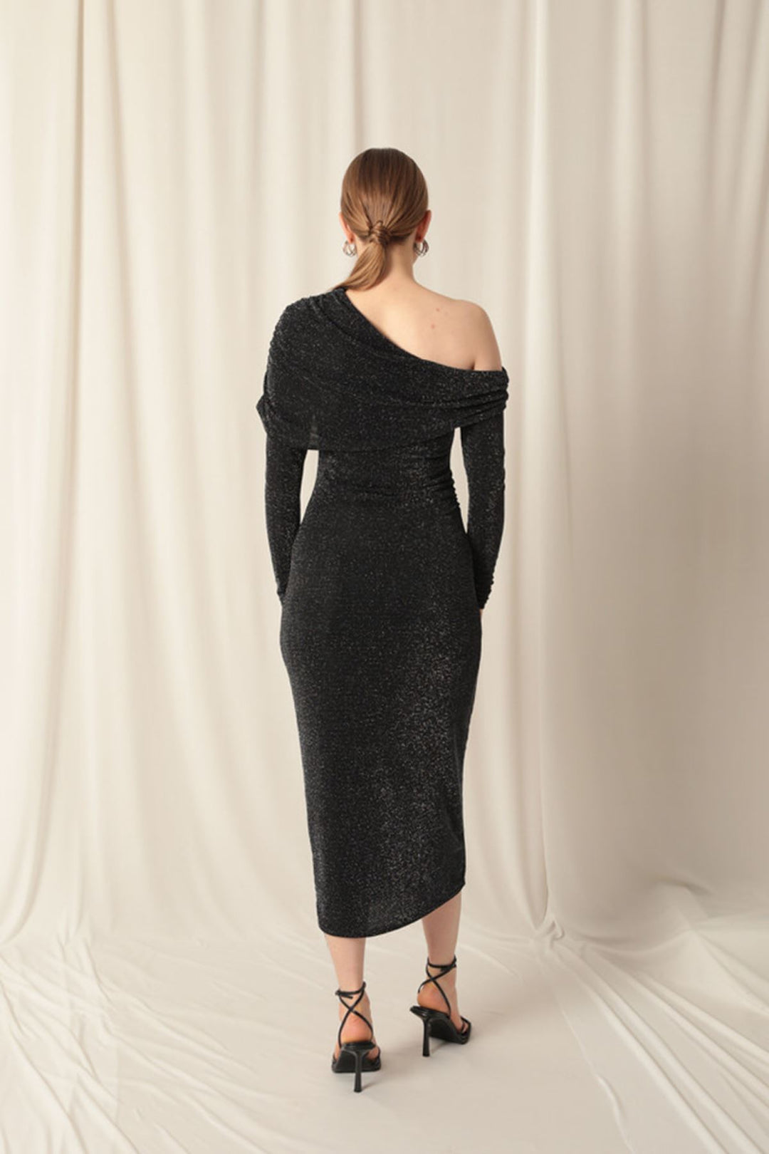 KKT Glittery Fabric Midi Black Dress - Acerra
