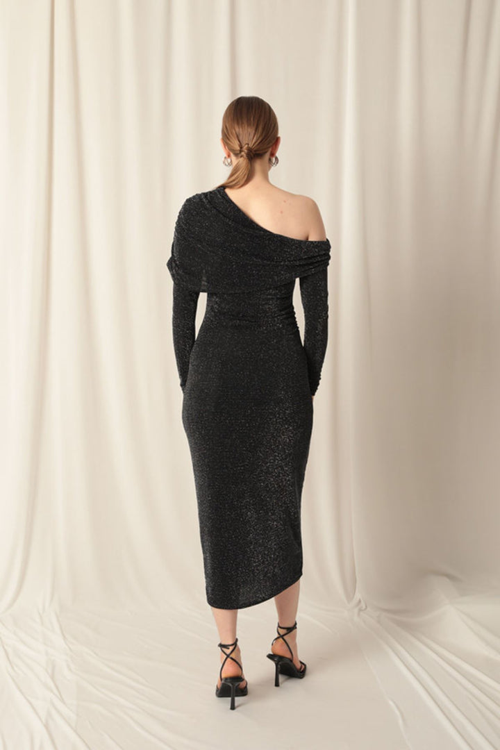 KKT Glittery Fabric Midi Black Dress - Acerra