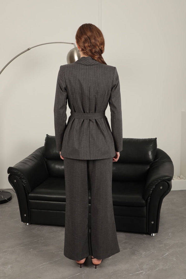 KKT Striped Polyviscon Fabric Women's Suit-Anthracite - Isla