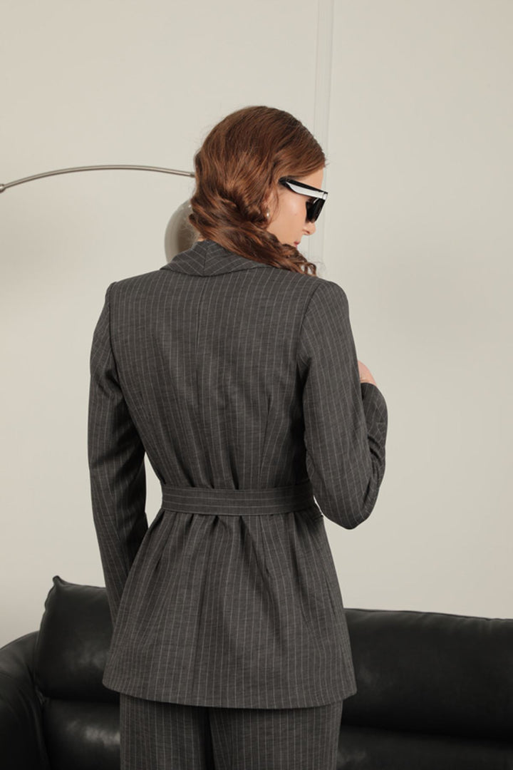 KKT Striped Polyviscon Fabric Women's Suit-Anthracite - Isla