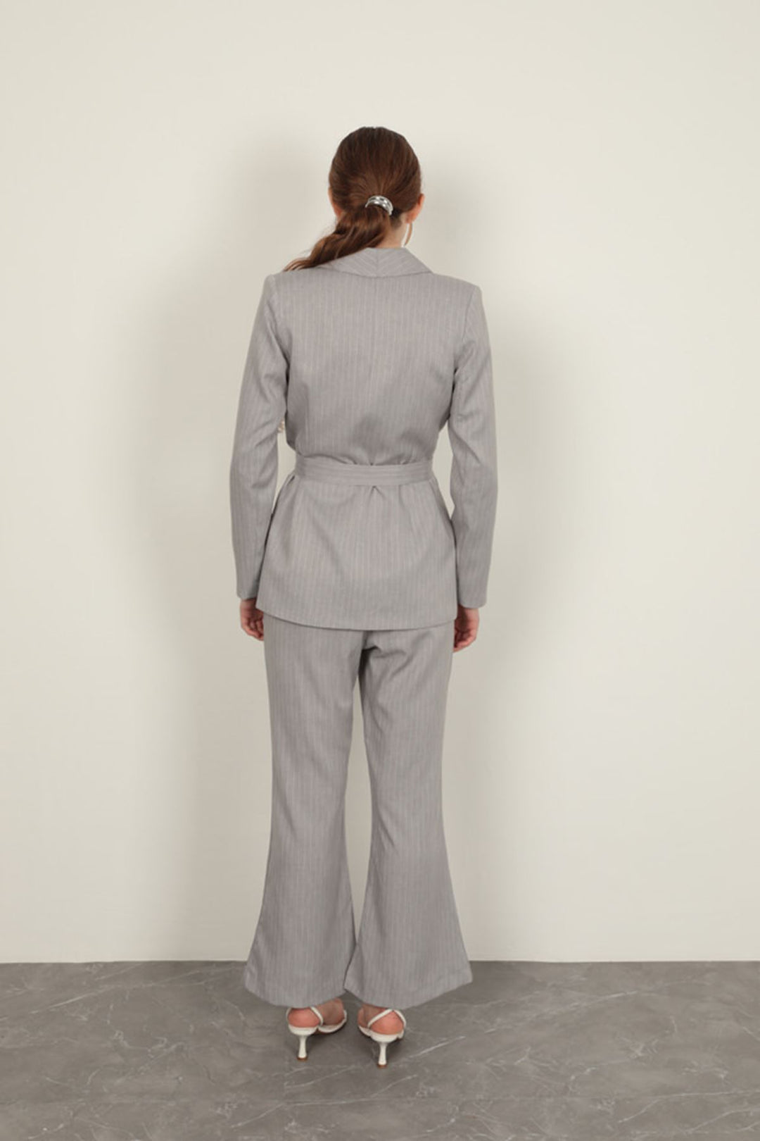 KKT Striped Polyviscon Fabric Women's Suit-Grey - Tejupilco