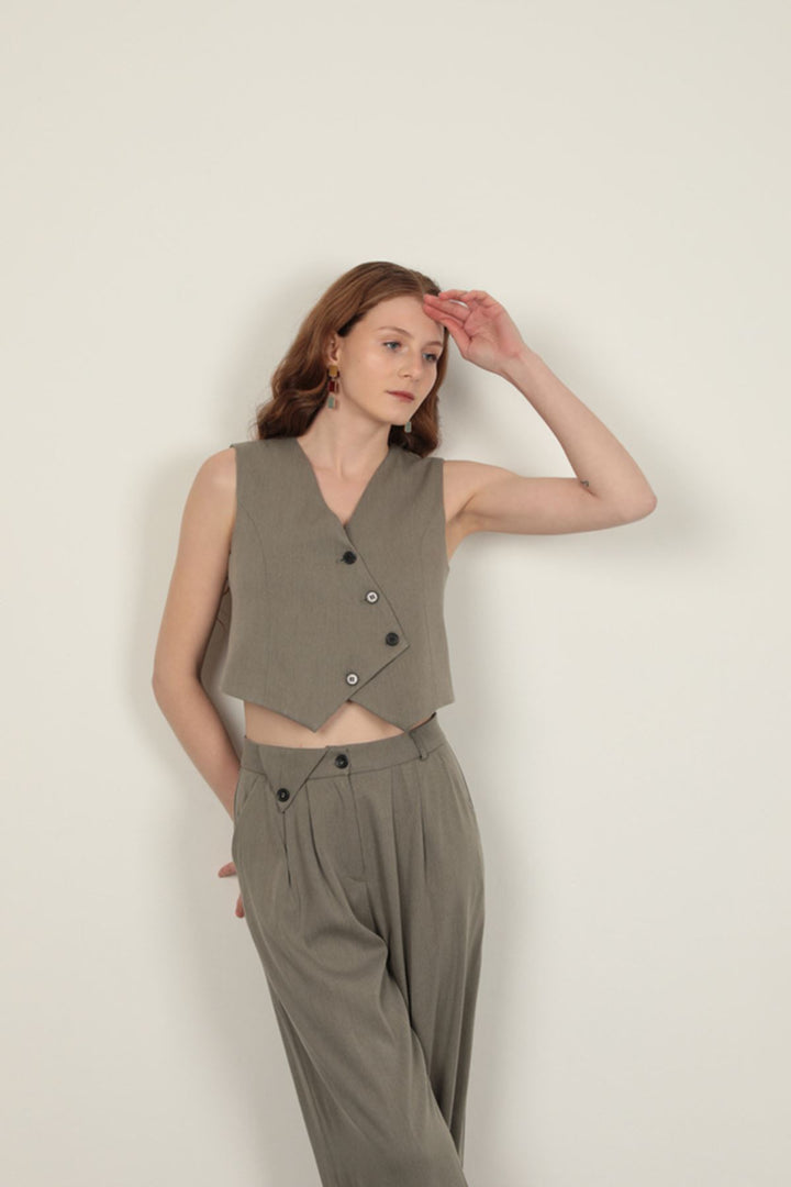 KKT Polyviscon Fabric Khaki Women's Vest Set - Valdemoro