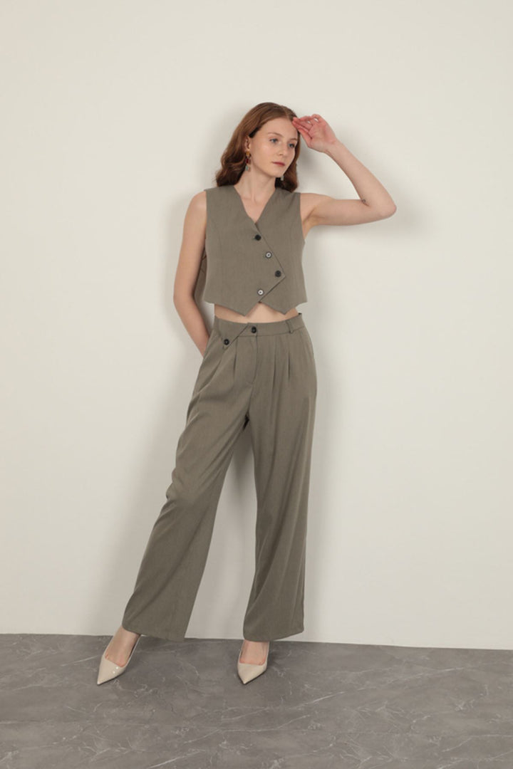 KKT Polyviscon Fabric Khaki Women's Vest Set - Valdemoro