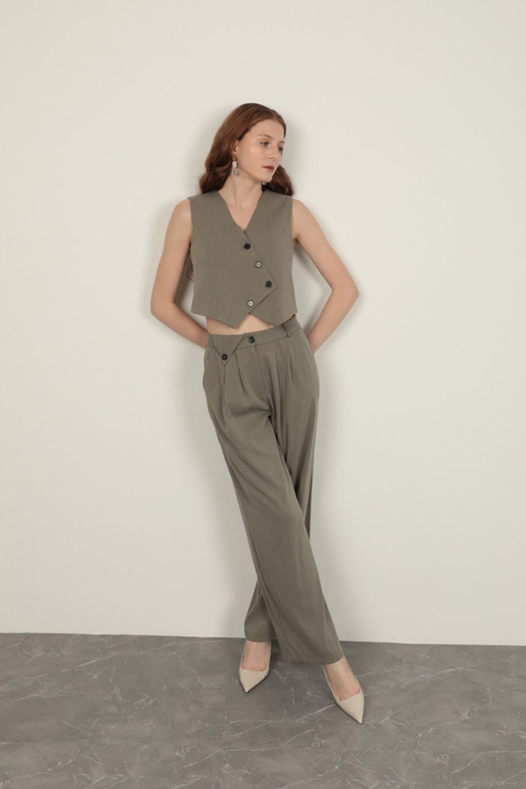 KKT Polyviscon Fabric Khaki Women's Vest Set - Valdemoro