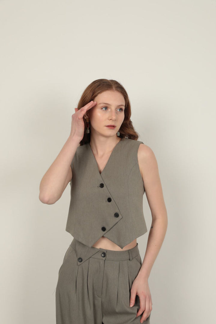 KKT Polyviscon Fabric Khaki Women's Vest Set - Valdemoro