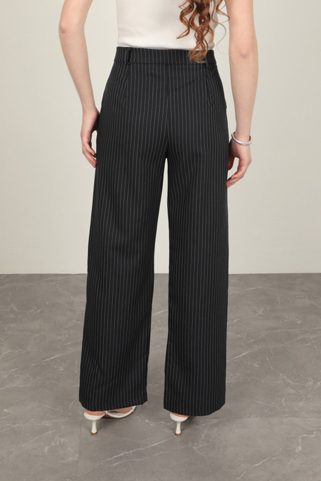 KKT Polyviscon Fabric Striped Women's Suit-Navy Blue - Council Bluffs