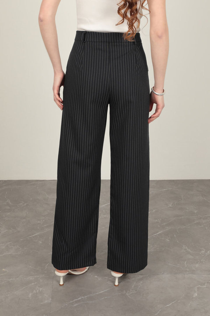 KKT Polyviscon Fabric Striped Women's Suit-Navy Blue - Council Bluffs