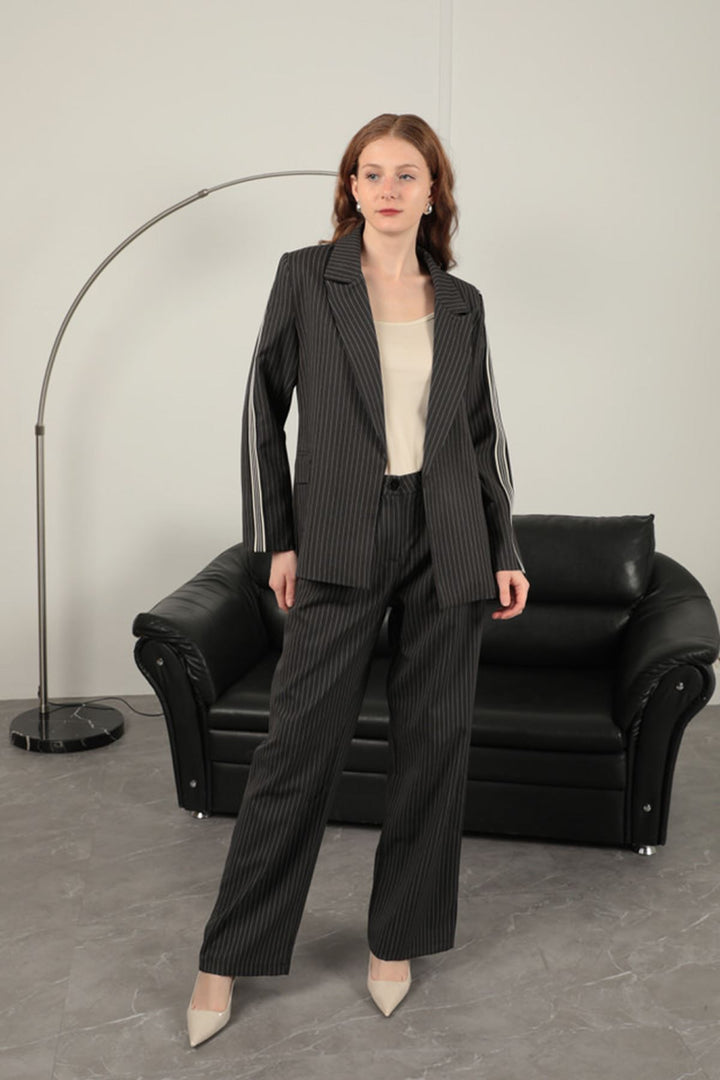 KKT Polyviscon Fabric Striped Women's Suit-Black - Moncton