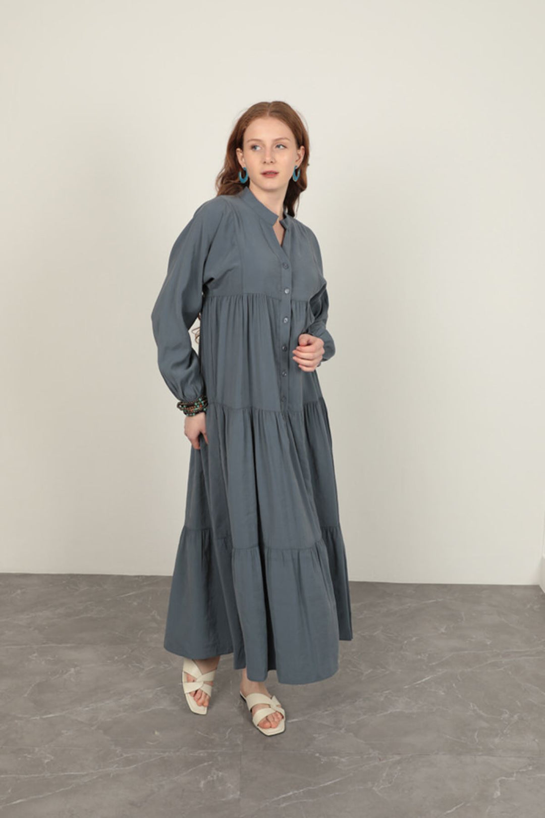 KKT Modal Fabric Elastic Sleeve Indigo Dress - Bedford