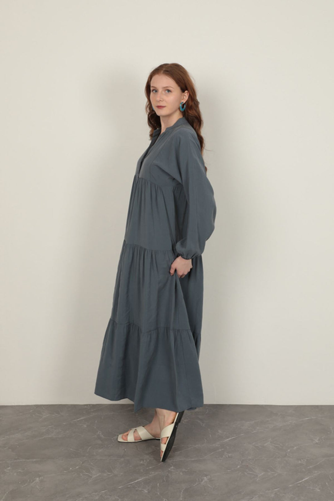 KKT Modal Fabric Elastic Sleeve Indigo Dress - Bedford