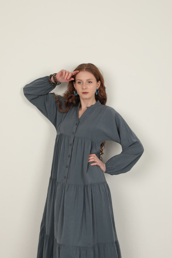 KKT Modal Fabric Elastic Sleeve Indigo Dress - Bedford