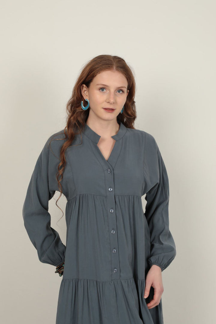 KKT Modal Fabric Elastic Sleeve Indigo Dress - Bedford