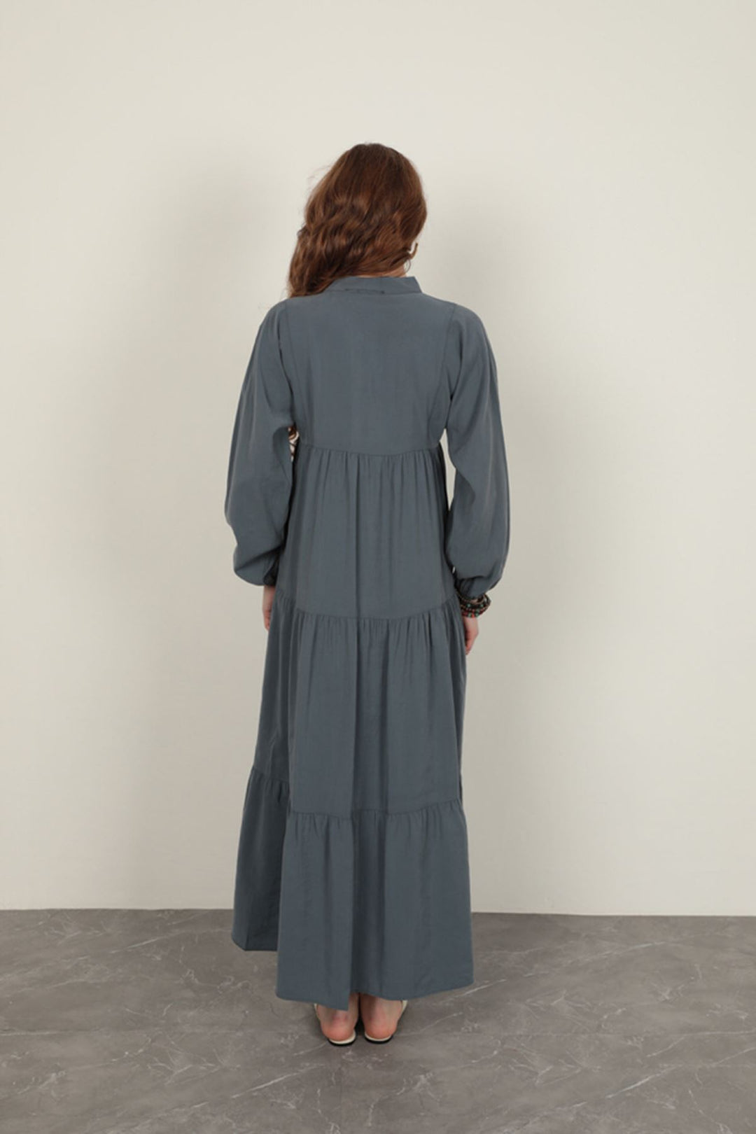 KKT Modal Fabric Elastic Sleeve Indigo Dress - Bedford