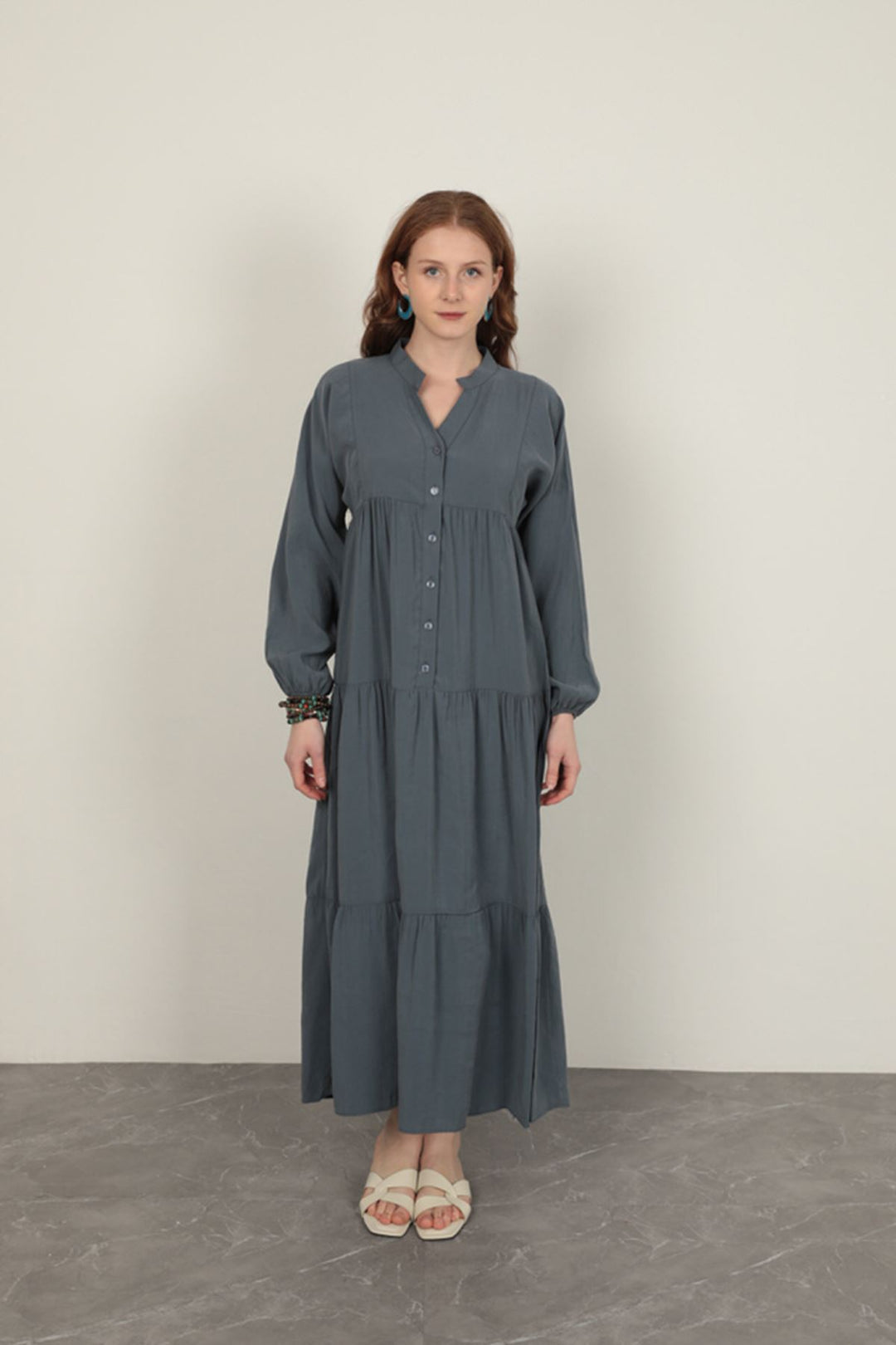 KKT Modal Fabric Elastic Sleeve Indigo Dress - Bedford