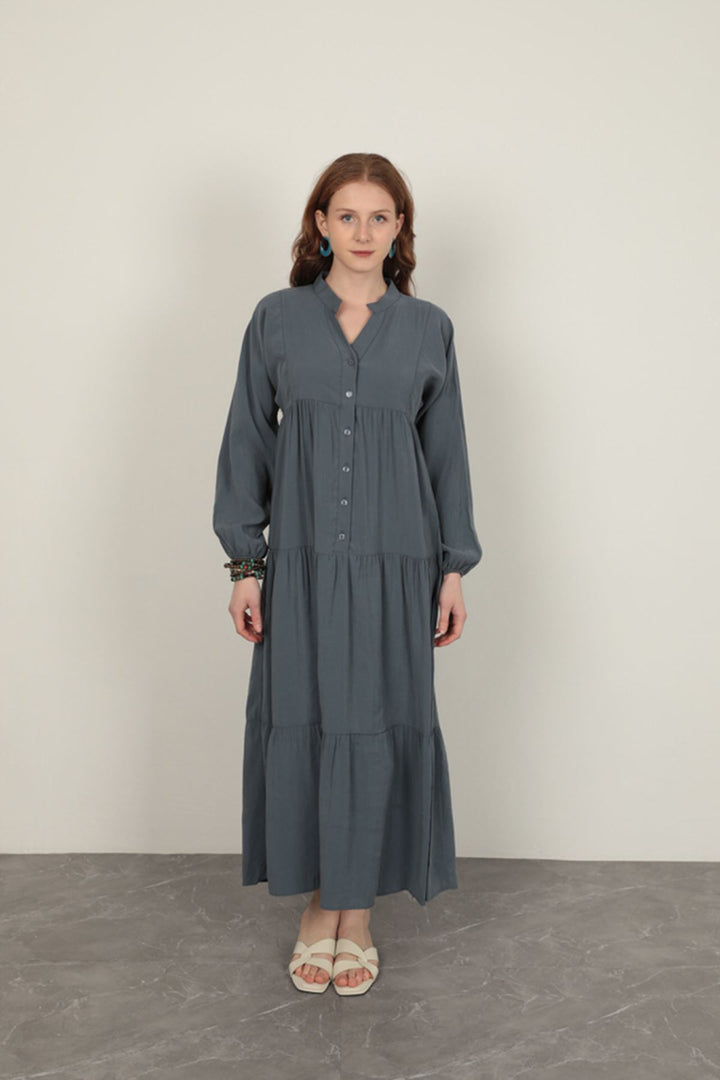 KKT Modal Fabric Elastic Sleeve Indigo Dress - Bedford