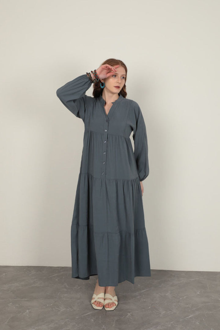 KKT Modal Fabric Elastic Sleeve Indigo Dress - Bedford