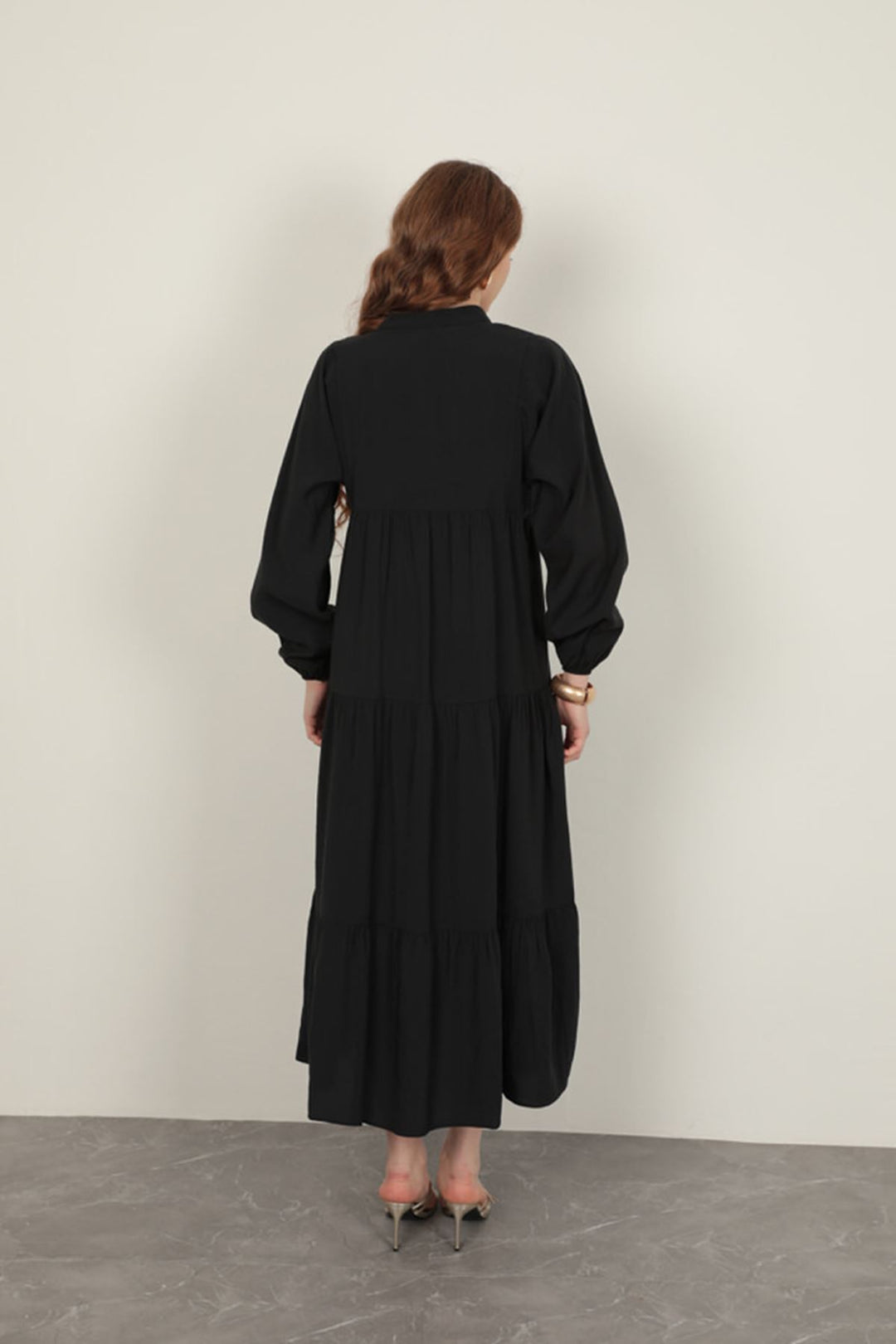 KKT Modal Fabric Elastic Sleeve Black Dress - Stryi