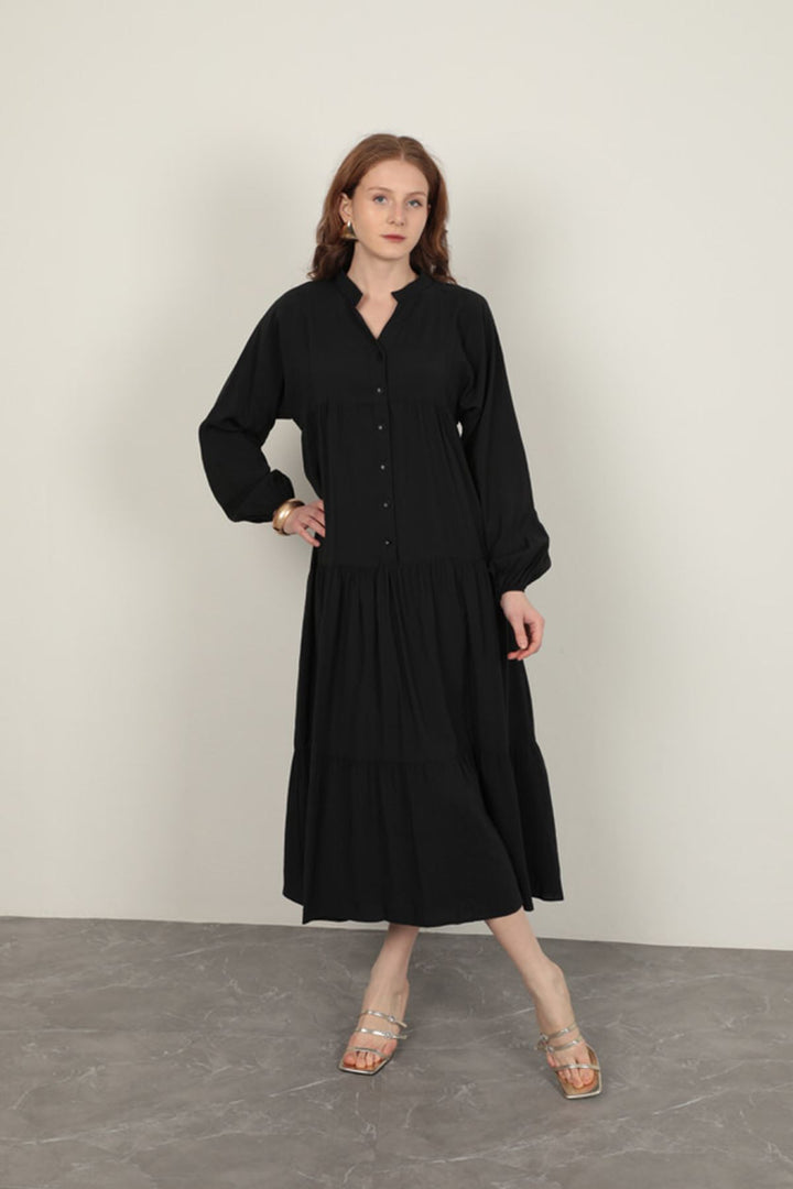 KKT Modal Fabric Elastic Sleeve Black Dress - Stryi
