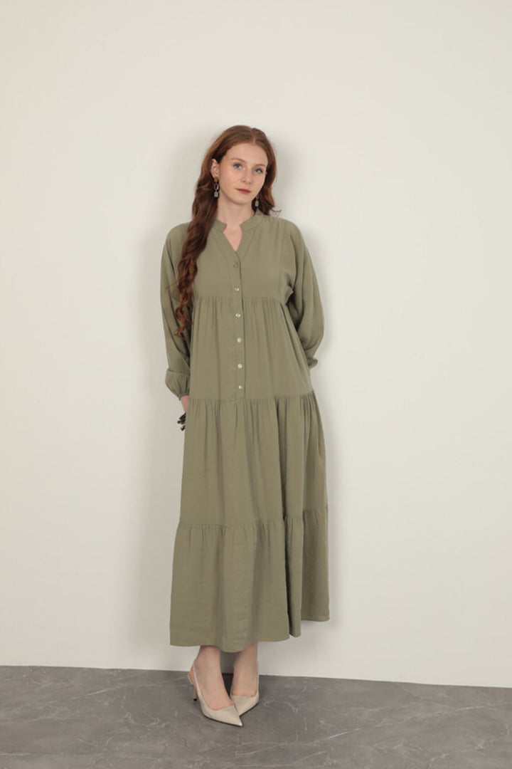 KKT Modal Fabric Elastic Sleeve Light Khaki Dress - San Luis Obispo