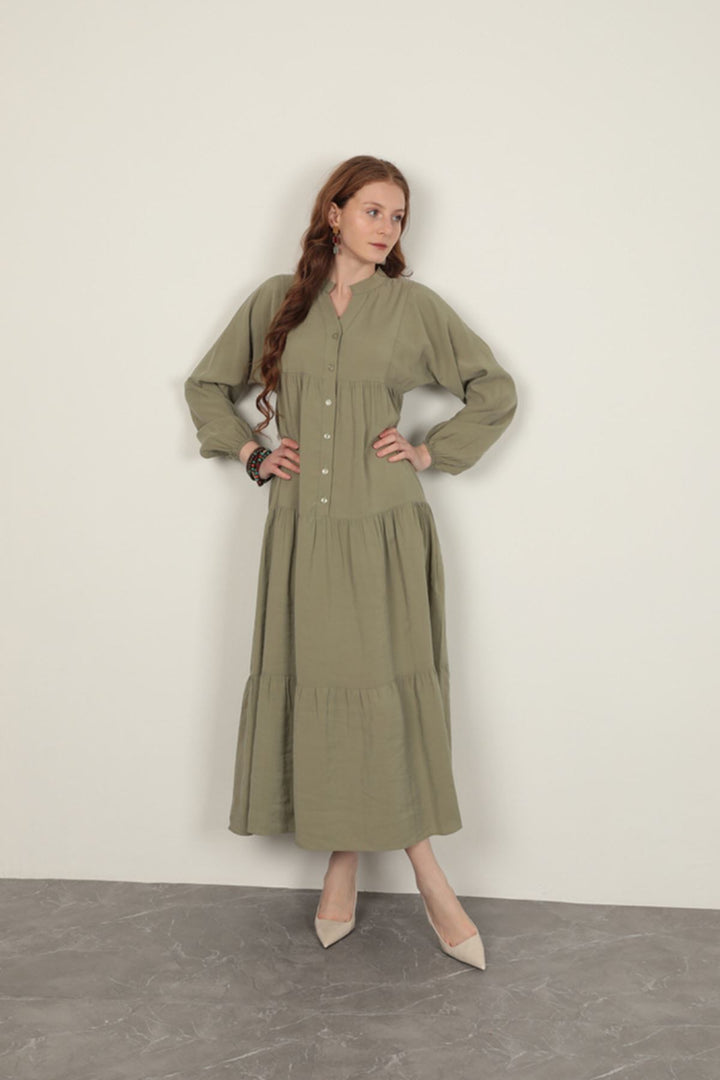 KKT Modal Fabric Elastic Sleeve Light Khaki Dress - San Luis Obispo