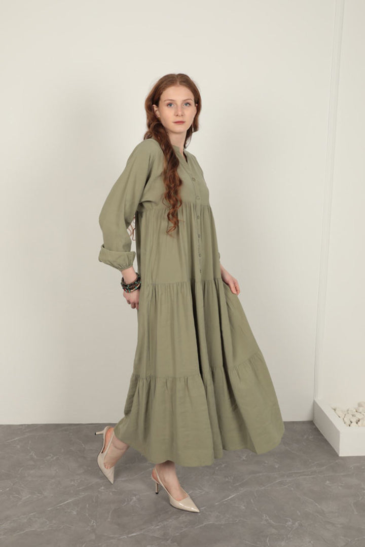 KKT Modal Fabric Elastic Sleeve Light Khaki Dress - San Luis Obispo