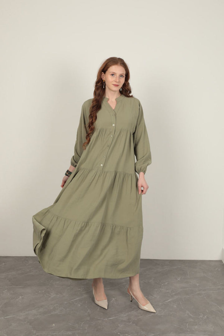 KKT Modal Fabric Elastic Sleeve Light Khaki Dress - San Luis Obispo