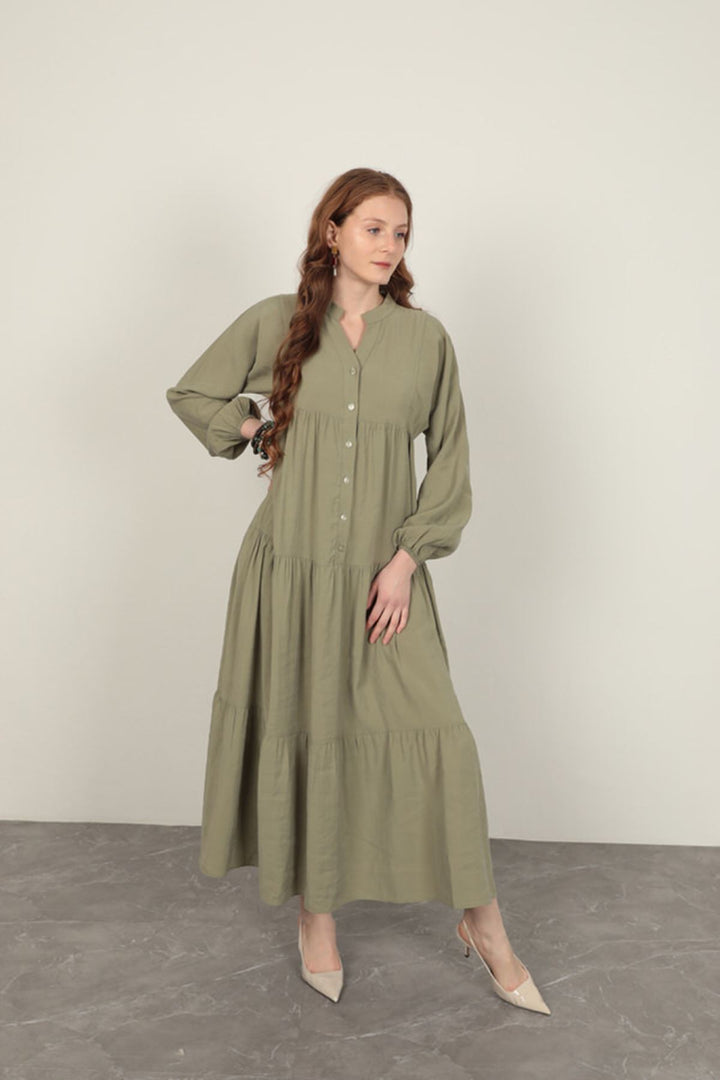 KKT Modal Fabric Elastic Sleeve Light Khaki Dress - San Luis Obispo