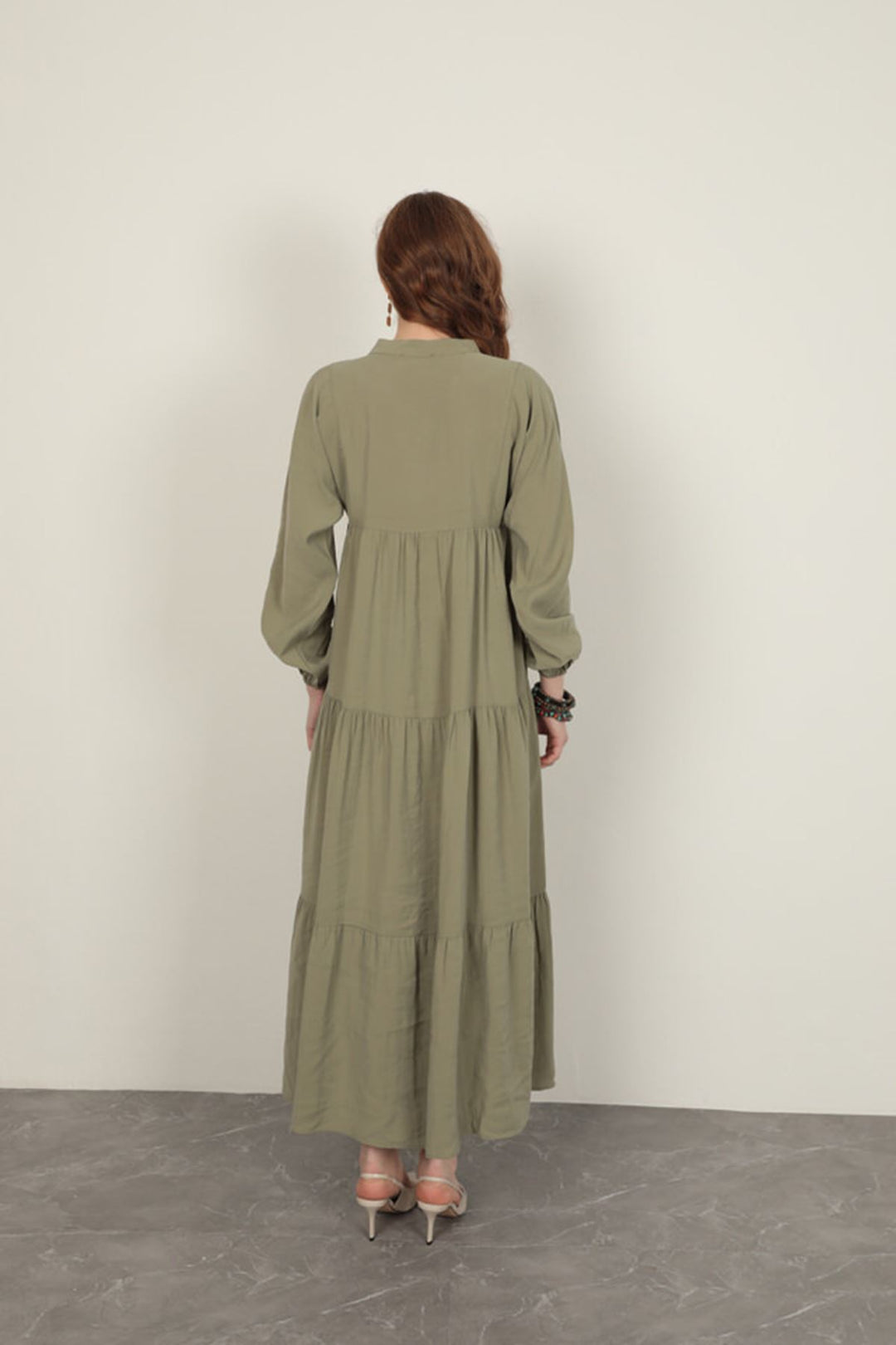 KKT Modal Fabric Elastic Sleeve Light Khaki Dress - San Luis Obispo