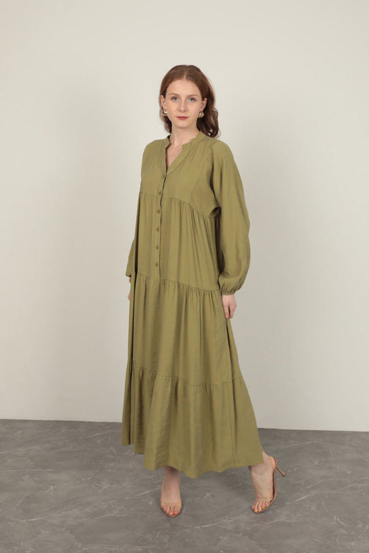 KKT Modal Fabric Elastic Sleeve Dark Khaki Dress - Eau Claire