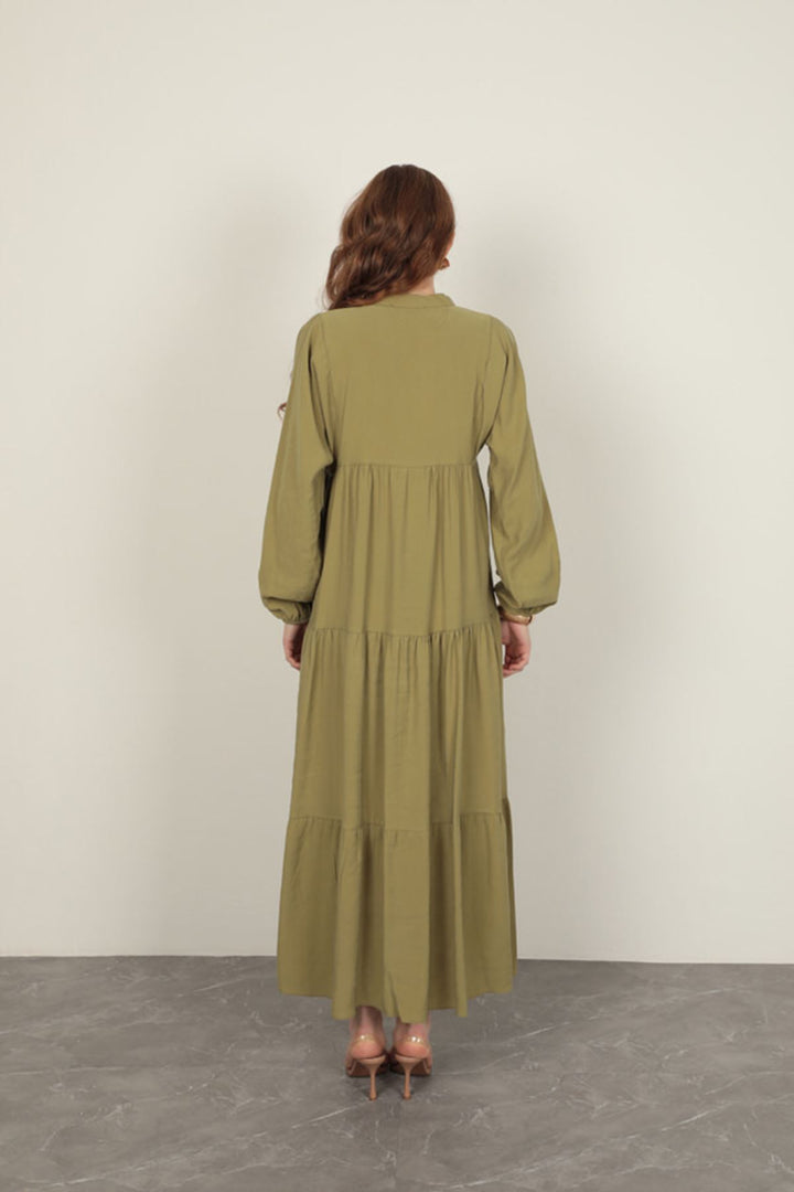 KKT Modal Fabric Elastic Sleeve Dark Khaki Dress - Eau Claire