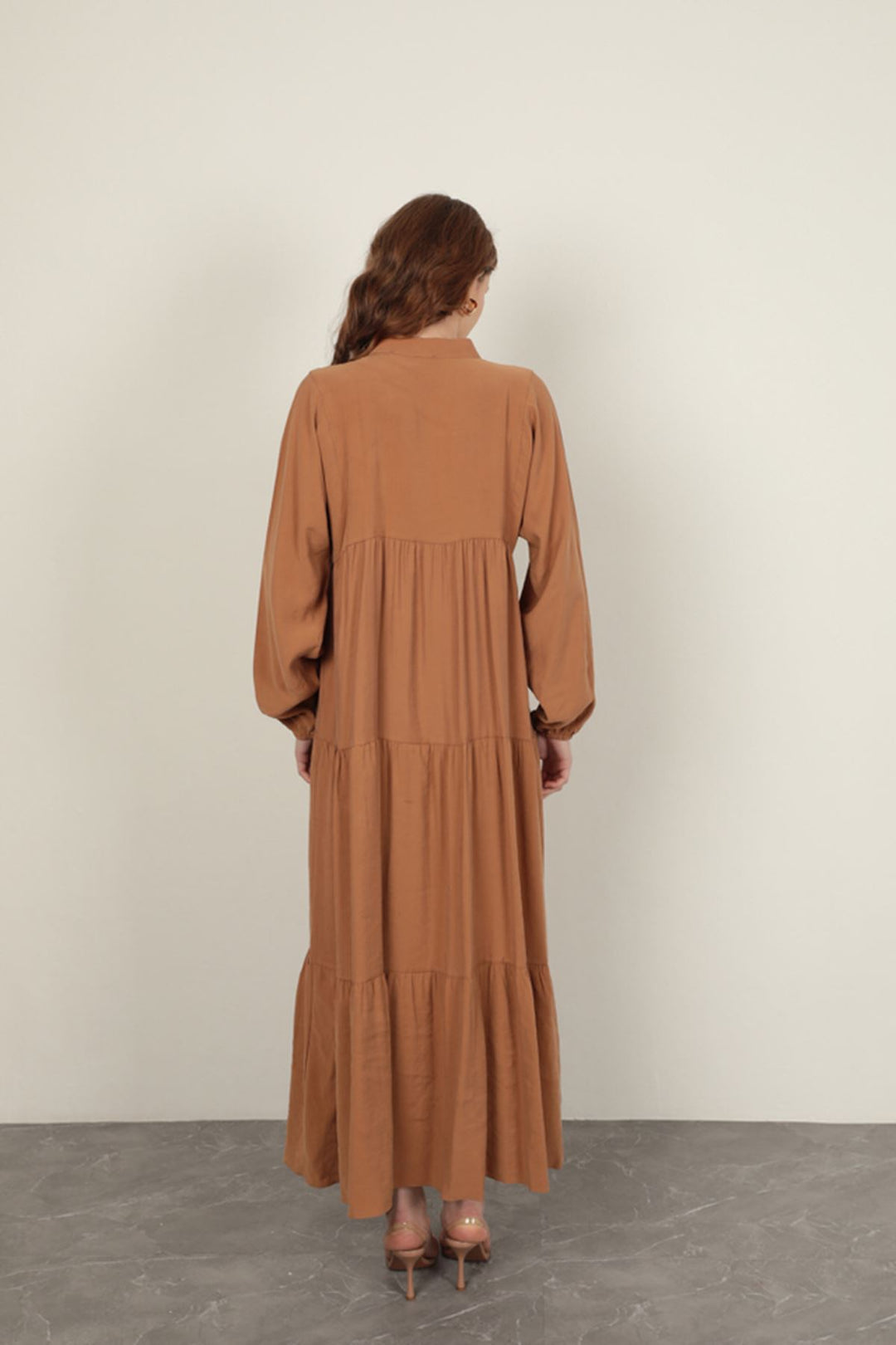 KKT Modal Fabric Elastic Sleeves Tan Dress - Nieuwegein