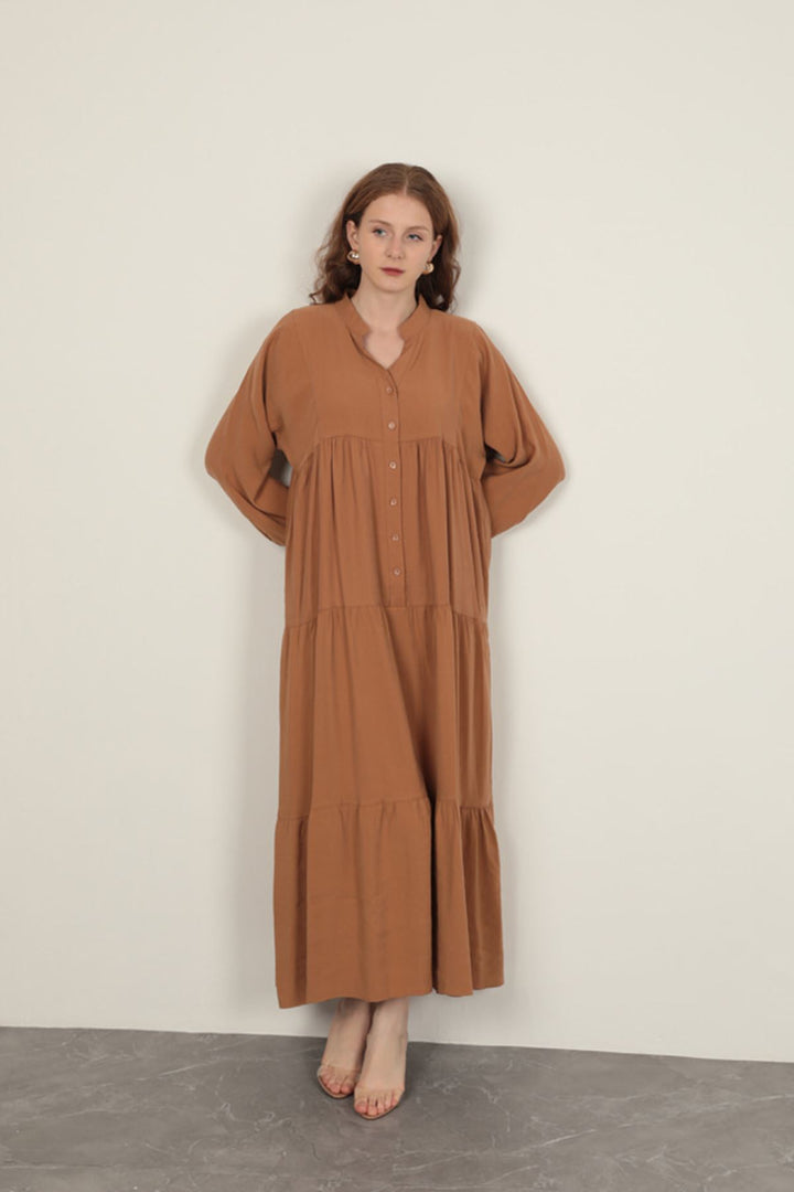 KKT Modal Fabric Elastic Sleeves Tan Dress - Nieuwegein