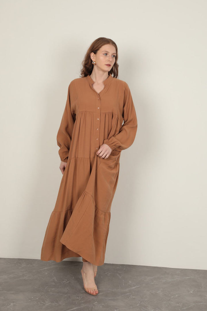 KKT Modal Fabric Elastic Sleeves Tan Dress - Nieuwegein