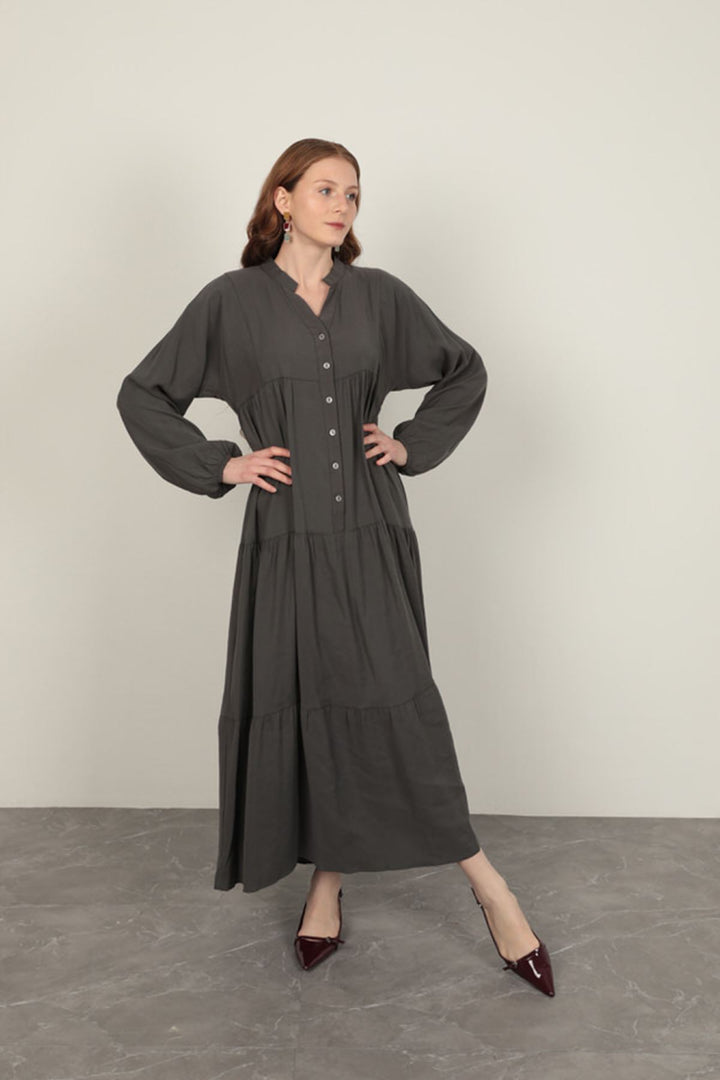KKT Modal Fabric Elastic Sleeve Anthracite Dress - Stralsund